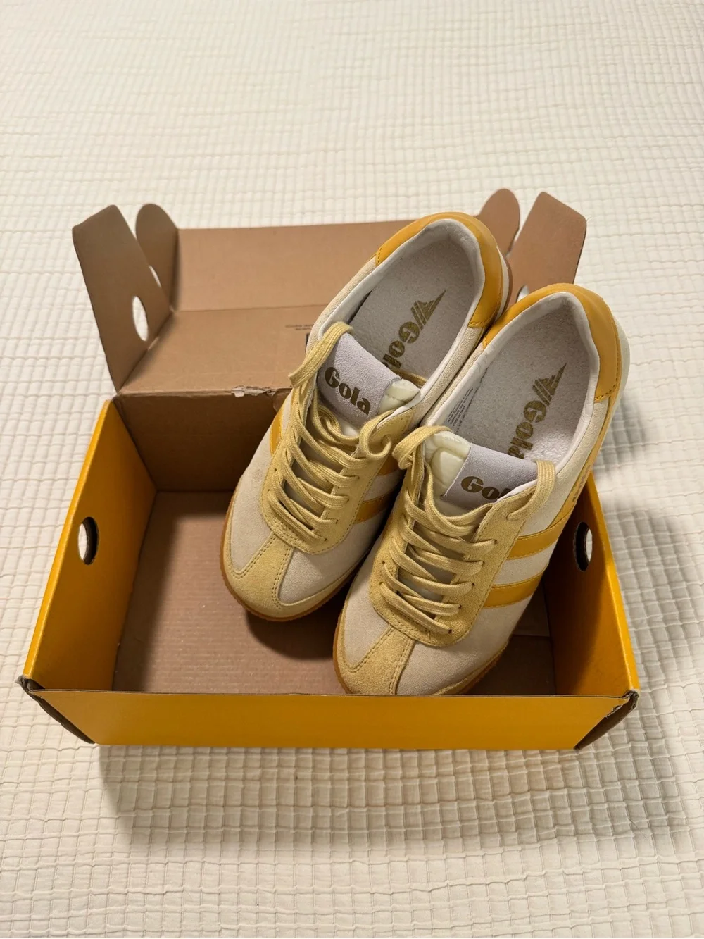 Gola Low-Top Sneakers in Mustard Yellow and Cream Never Worn